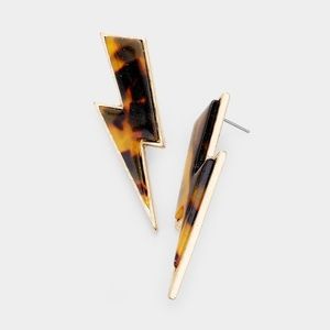 Gold brown animal print fashion lighting bolt earrings